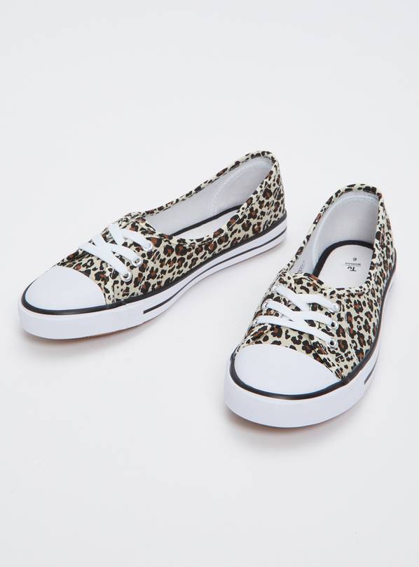 Animal Print Eyelet Low Lace Canvas Trainers - 3